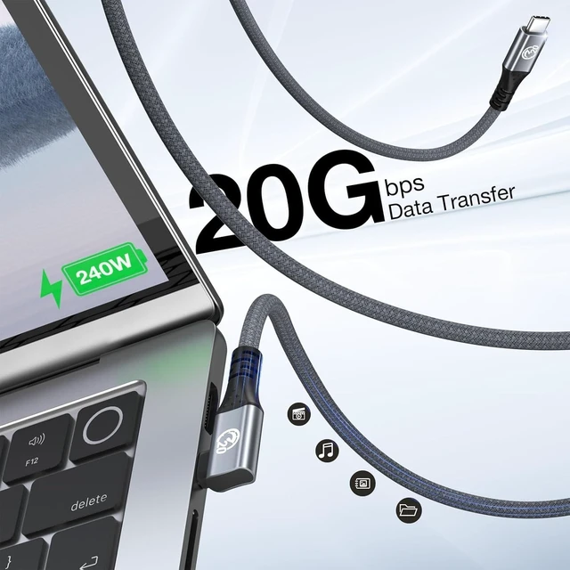 Alt view image 4 of 5 - Right Angle USB C to USBC Cable 15FT, 20Gbps USB C 3.2 Gen 2x2 Data Cable