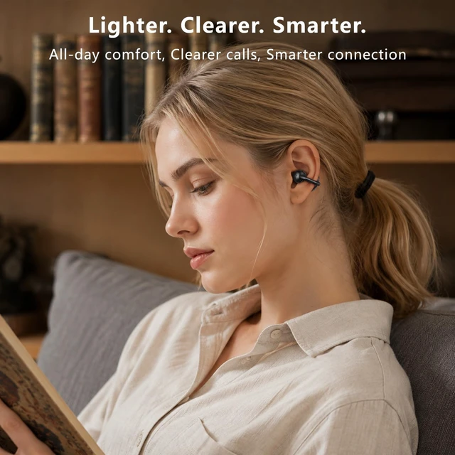 Alt view image 2 of 5 - UDFINE Open Ear Earbuds, Clip-on semi-Open Design fits All Ear Shapes, Lightweight Wireless Headphones with ENC Noise Cancellation, Bluetooth 6.0, IPX5 Waterproof, FlexClip (Black)