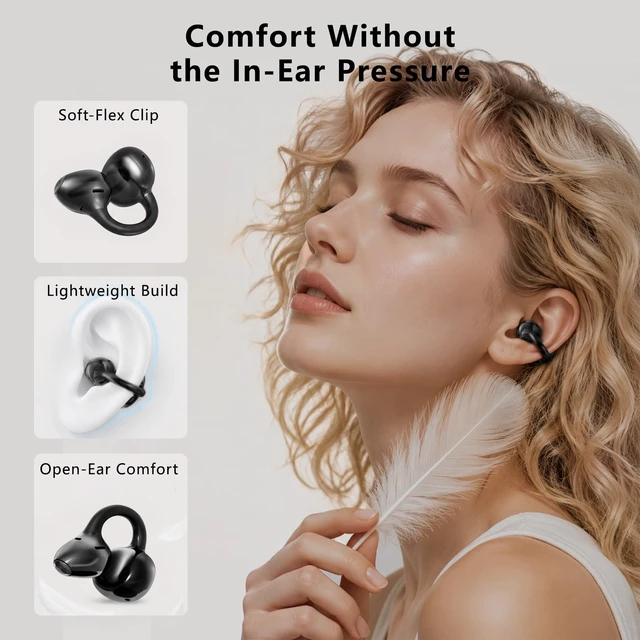 Alt view image 3 of 5 - UDFINE Open Ear Earbuds, Clip-on semi-Open Design fits All Ear Shapes, Lightweight Wireless Headphones with ENC Noise Cancellation, Bluetooth 6.0, IPX5 Waterproof, FlexClip (Black)