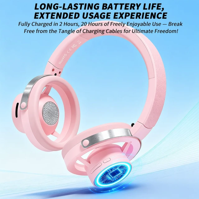 Alt view image 4 of 5 - WAINING Open-Ear Headphones, 20+ Hour Playtime, Immersive Sound, Wireless Bluetooth Headphones for School, Work, Travel&Daily Use,Pink