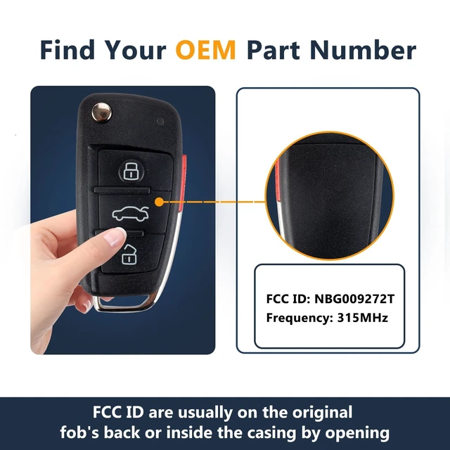 Alt view image 3 of 5 - 2 X Compatible with Audi 2006-2010 A3 2007 2008 2009 2010 TT Flip Car Key Fob Keyless Entry Control, 315 MHz, FCC ID: NBG009272T,By RemoteMatch