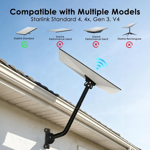Alt view image 2 of 5 - TANKICOM Starlink Wall Roof Mount for Gen3 V3 4 4X, 360 Telescoping Carbon Steel Bracket, Multi Anti-Rust Wind Resistant Outdoor Mount