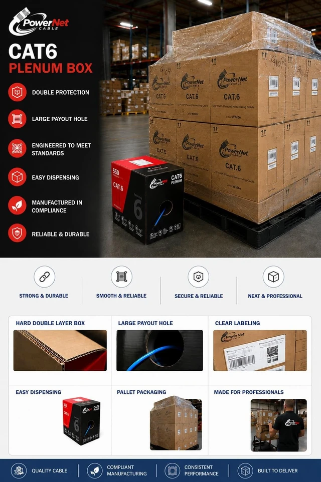 Alt view image 5 of 5 - PowerNet Cable Cat6 Plenum 1000ft CMP ^^ 550MHz 10Gbps UTP Ethernet ^^ DSX-8000 Tested ^^ Fire Retardant ^^ Heavy Duty Box (White)