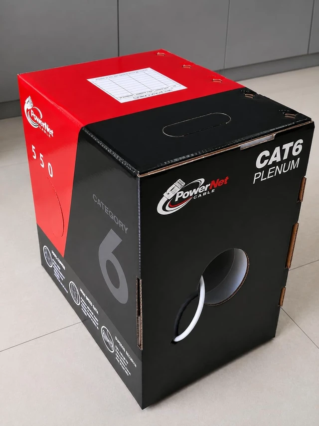 Alt view image 3 of 5 - PowerNet Cable Cat6 Plenum 1000ft CMP ^^ 550MHz 10Gbps UTP Ethernet ^^ DSX-8000 Tested ^^ Fire Retardant ^^ Heavy Duty Box (White)