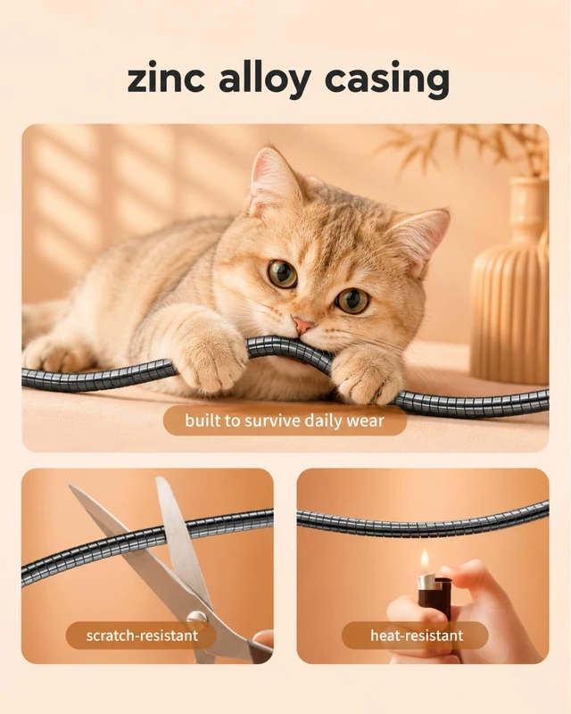 Alt view image 3 of 5 - PetYoYo Pet-Proof USB-C to USB-C Cable 2-Pack, 100W PD, 6.6ft Anti-Chew Metal Armor Cord for iPhone 16, iPad, MacBook - Gray