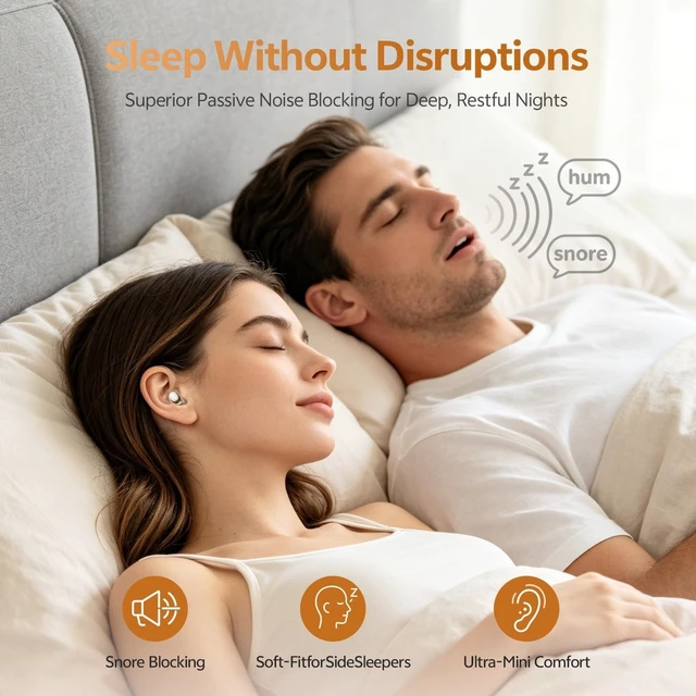 Alt view image 2 of 5 - CHENRUIDA Noise Cancelling Sleep Earbuds for Side Sleepers(Orange)