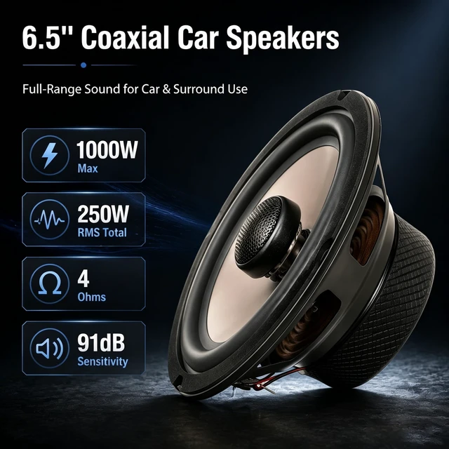 Alt view image 2 of 5 - Amagkon 6.5" 2-Way Coaxial Car Speakers, 1000W Max 4 Ohm Full Range