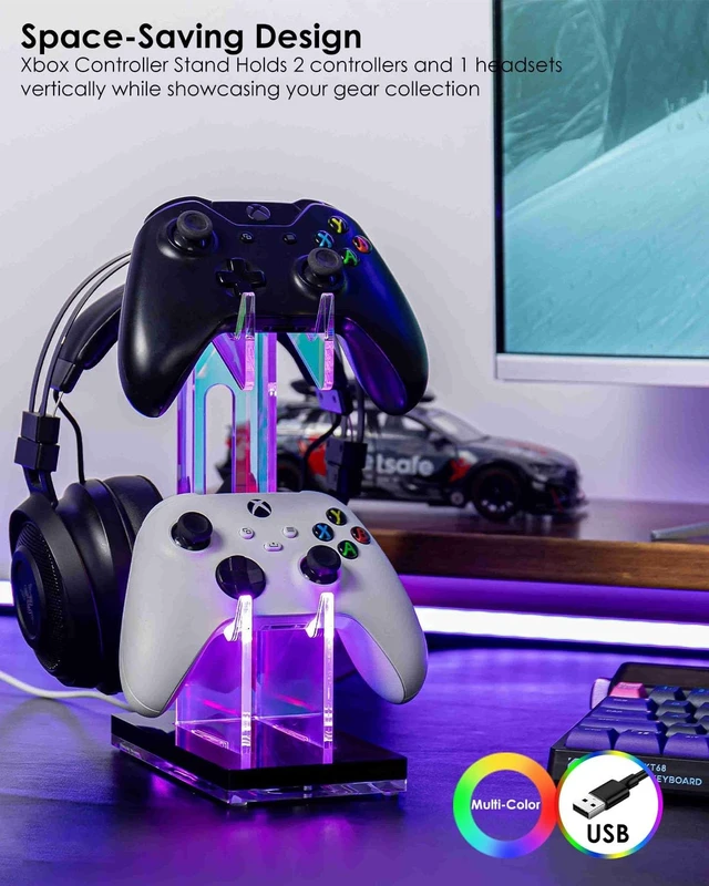 Alt view image 3 of 5 - OAPRIRE RGB Controller and Headset Stand with 21 Light Modes, 2 Tier