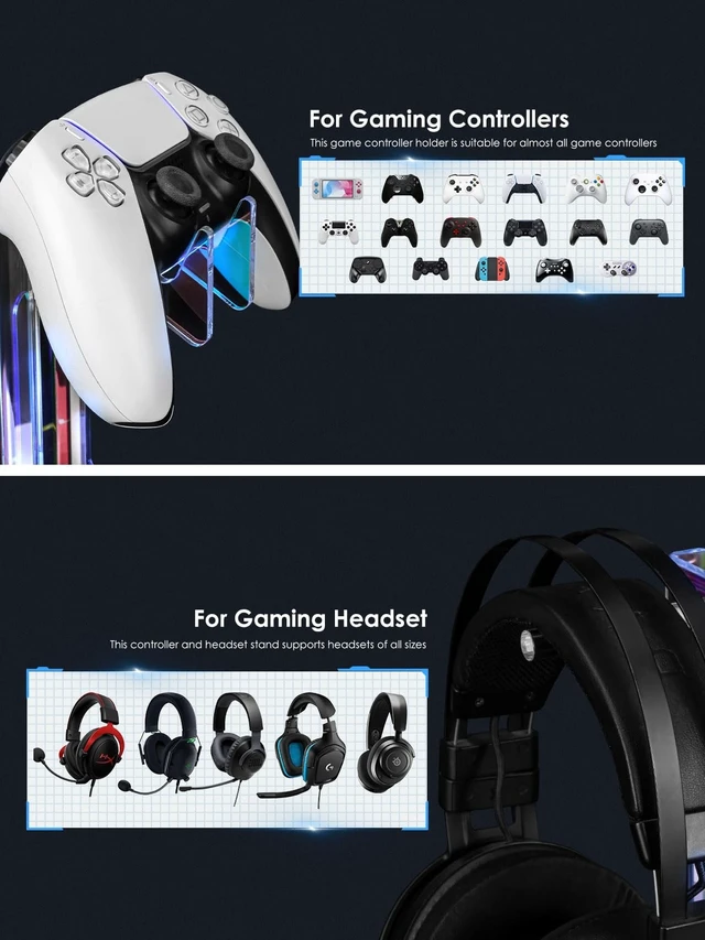Alt view image 5 of 5 - OAPRIRE RGB Controller and Headset Stand with 21 Light Modes, 2 Tier