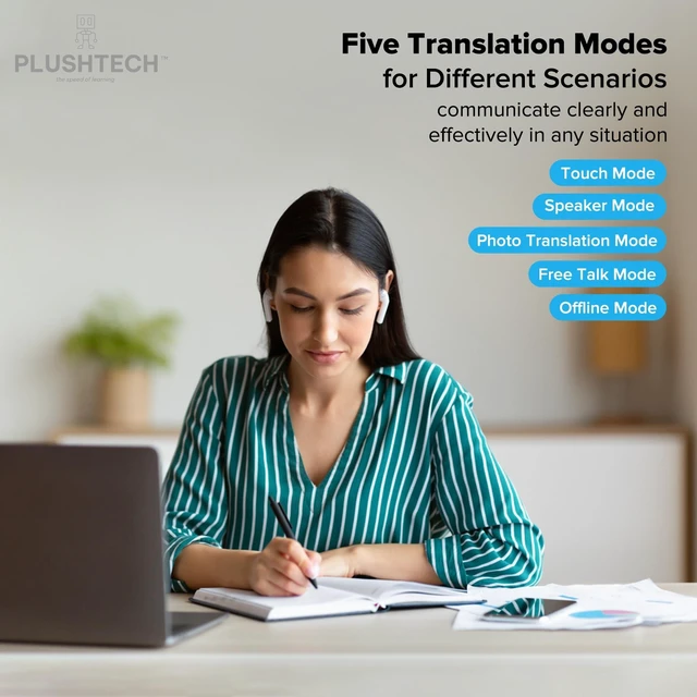 Alt view image 4 of 5 - PLUSHTECH M3 Translator Earbuds Free Lifetime Access to Translation App - Bluetooth 5.3 Wireless Earbuds w/ 74-Language Real-Time Translation, 40H Battery, HD Sound