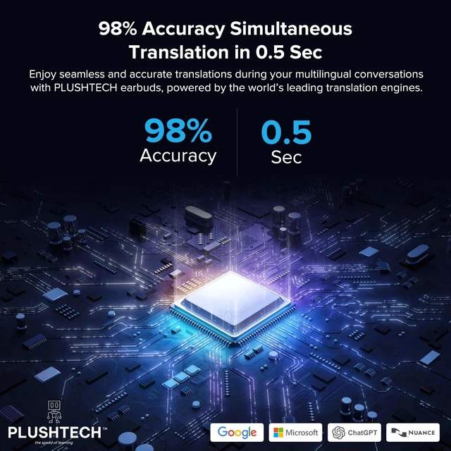 Alt view image 5 of 5 - PLUSHTECH M3 Translator Earbuds Free Lifetime Access to Translation App - Bluetooth 5.3 Wireless Earbuds w/ 74-Language Real-Time Translation, 40H Battery, HD Sound