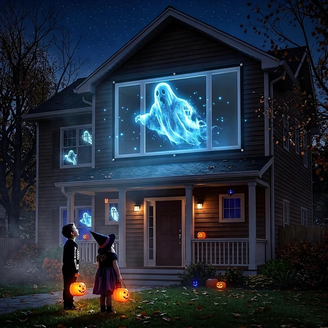 Alt view image 2 of 5 - Holographic Rear Projection Screen Foldable and Portable Double Sided for Indoor Halloween Decorations, with Hang Mounting (84)