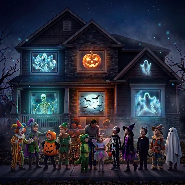 Alt view image 3 of 5 - Holographic Rear Projection Screen Foldable and Portable Double Sided for Indoor Halloween Decorations, with Hang Mounting (84)