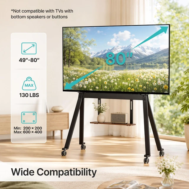 Alt view image 2 of 5 - PEGZONE Rolling Scandinavian Easel TV Stand for 49 to 80 Inch TVS, Black