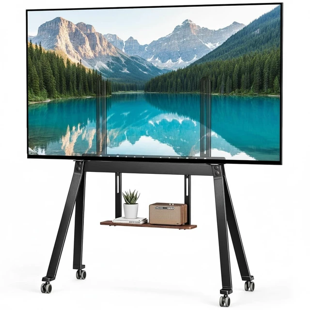Main image of PEGZONE Rolling Scandinavian Easel TV Stand for 49 to 80 Inch TVS, Black