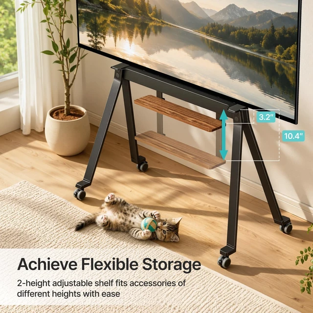 Alt view image 5 of 5 - PEGZONE Rolling Scandinavian Easel TV Stand for 49 to 80 Inch TVS, Black