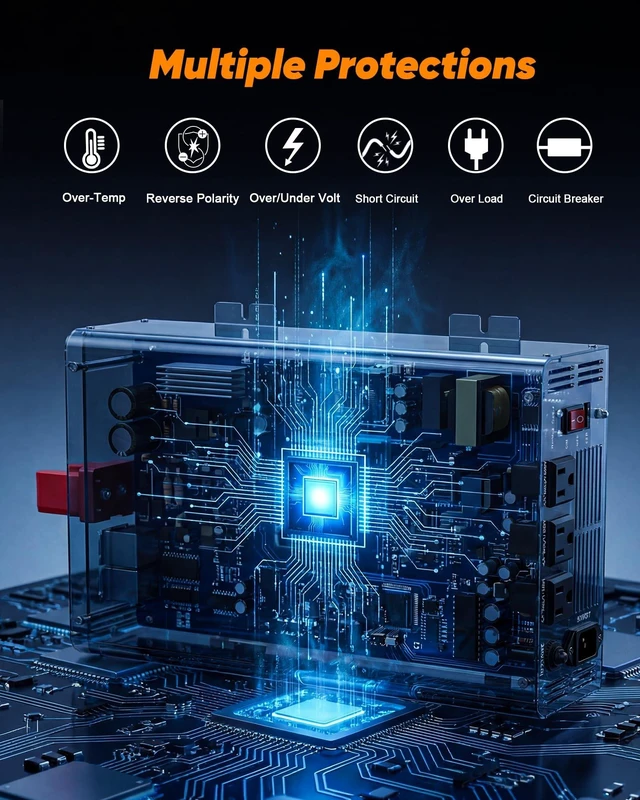 Alt view image 4 of 5 - 3000W Sump Pump Battery Backup, Emergency Pure Sine Wave Inverter Supply with LCD, 10ms Transfer & Intelligent Charging Outage Protection
