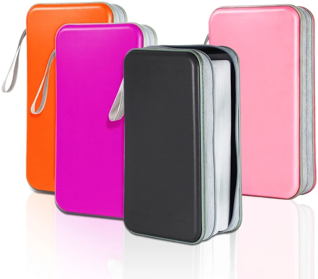 Main image of YILAG CD Case DVD Storage 4 Pack,100 Capacity DVD Cases Holder CD Storage Case Holders Plastic CD DVD Disc Case Storage Wallet Binder for Car Home Office Travel (Black+Purple+Orange+Pink)