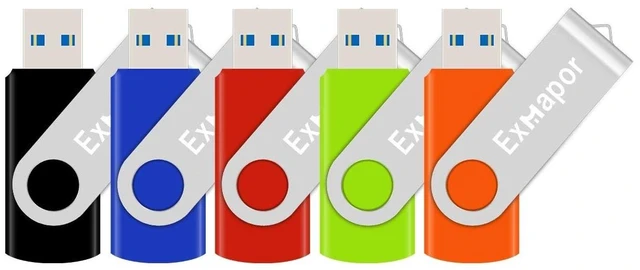 Main image of USB Flash Drive 3.0 Exmapor Thumb Drives 32GB 5 Pack Multi-Color Swivel Memory Stick with Led