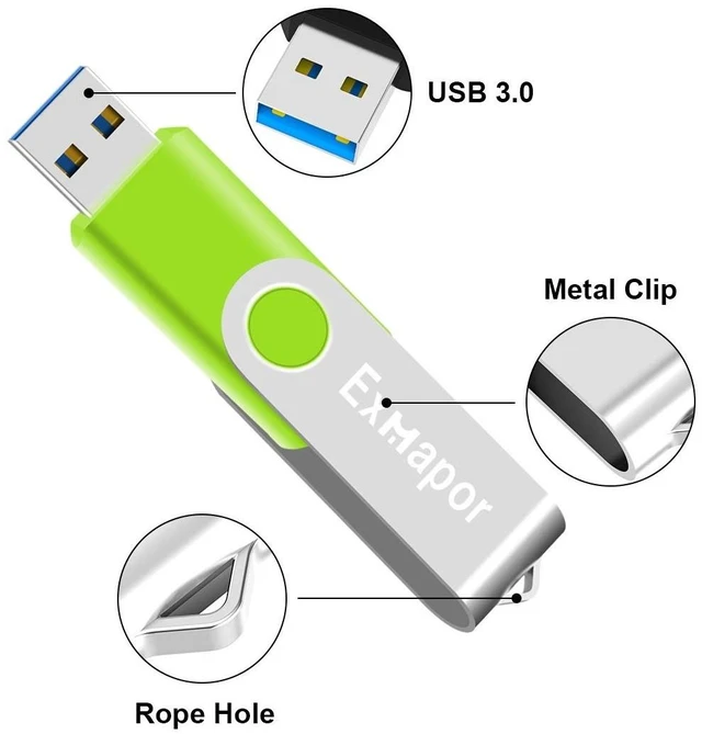 Alt view image 2 of 5 - USB Flash Drive 3.0 Exmapor Thumb Drives 32GB 5 Pack Multi-Color Swivel Memory Stick with Led