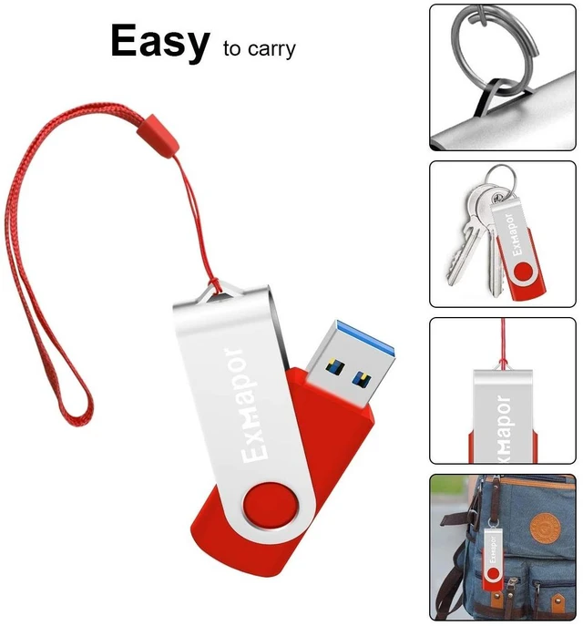 Alt view image 5 of 5 - USB Flash Drive 3.0 Exmapor Thumb Drives 32GB 5 Pack Multi-Color Swivel Memory Stick with Led