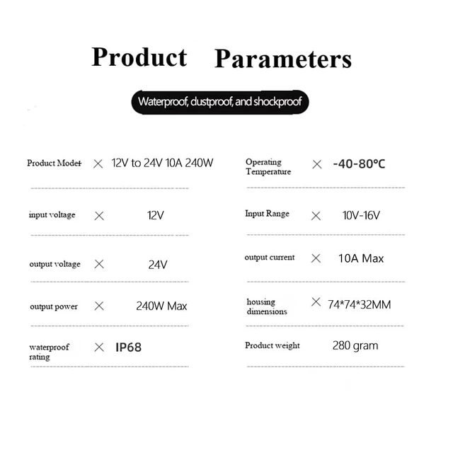 Alt view image 2 of 5 - XT60 DC12V to 24V 10A 240W Step Up Converter Voltage Regulator Boost Converter Module Car Power Supply Power Converter Waterproof Module Transformer