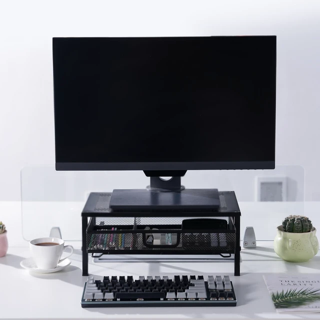 Alt view image 3 of 5 - Mknana Metal Computer Stand for Desk,Monitor Riser with Drawer ,Desktop Stand for Laptop,Printer and Monitor,Black