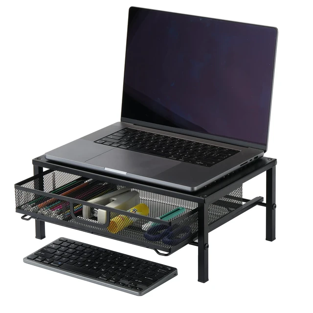 Alt view image 2 of 5 - Mknana Metal Computer Stand for Desk,Monitor Riser with Drawer ,Desktop Stand for Laptop,Printer and Monitor,Black
