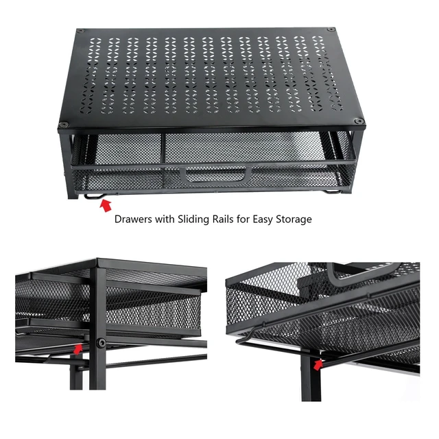 Alt view image 4 of 5 - Mknana Metal Computer Stand for Desk,Monitor Riser with Drawer ,Desktop Stand for Laptop,Printer and Monitor,Black