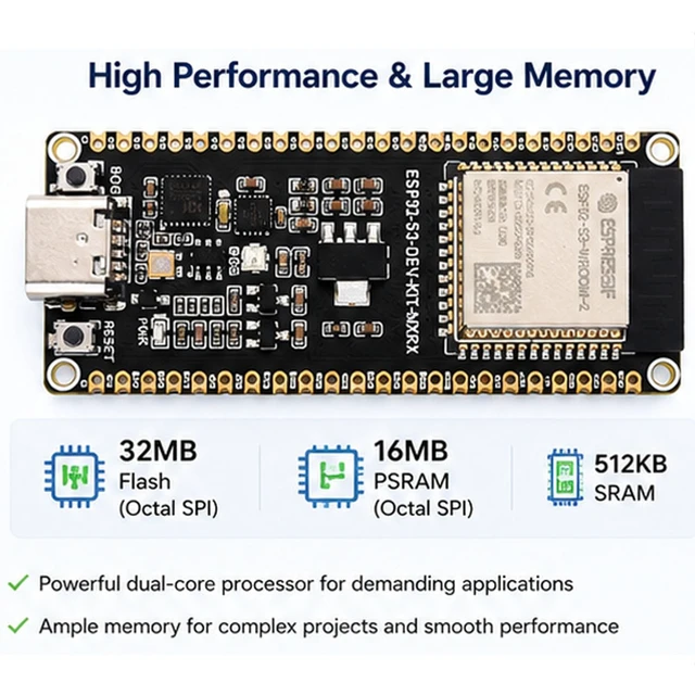 Alt view image 3 of 5 - ESP32-S3-DEV-KIT-N32R16V-M, 32MB+16MB, WiFi BLE 5.0, USB-C Board