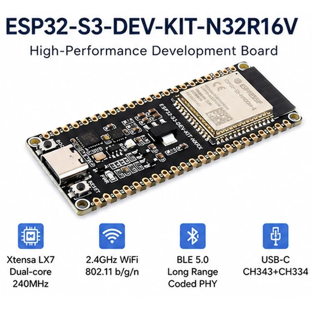 Alt view image 2 of 5 - ESP32-S3-DEV-KIT-N32R16V-M, 32MB+16MB, WiFi BLE 5.0, USB-C Board