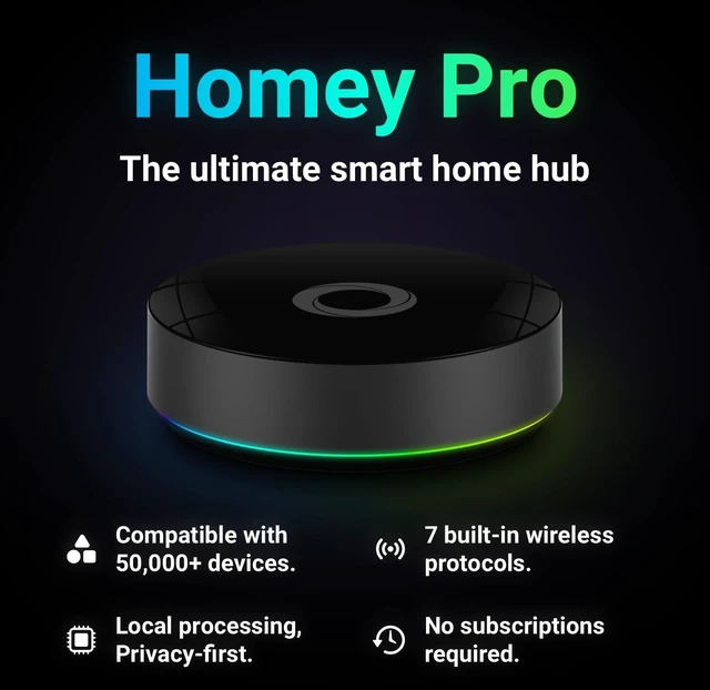 Alt view image 2 of 5 - Homey Pro (2026) ^^ Smart Hub for Home Automation Features Z-Wave Plus, Zigbee, Wi-Fi, BLE, Infrared, Matter & Thread. Compatible with Siri, Alexa & Google Home.