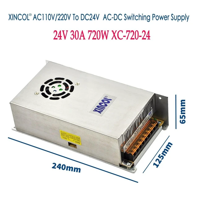 Alt view image 4 of 5 - XINCOL AC to DC Converter AC110V/220V to DC24V 30A 720W Switching Power Supply Transformer Regulated for LED Strip Light,CCTV,Camera,Computer Project etc