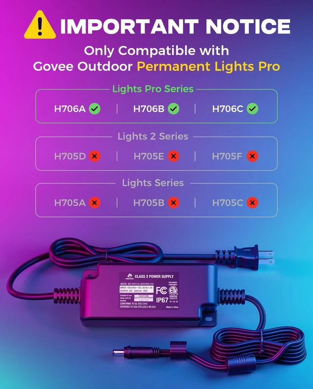 Alt view image 2 of 5 - HIQCVOU Waterproof Power Supply for Govee Permanent Outdoor Lights Pro H706