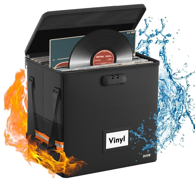 Main image of ZOOPIP Fireproof Vinyl Record Storage Box,Holds 55 Albums, Black