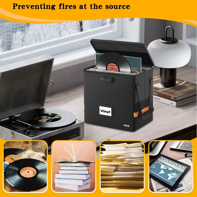 Alt view image 5 of 5 - ZOOPIP Fireproof Vinyl Record Storage Box,Holds 55 Albums, Black