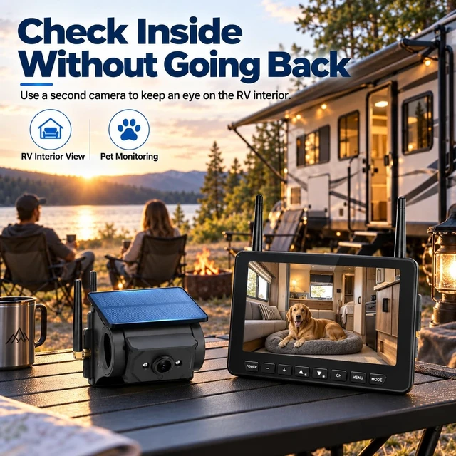 Alt view image 5 of 5 - Autosirs Wireless RV Backup Camera with 7" Monitor, Solar Magnetic Camera