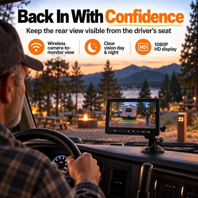 Alt view image 2 of 5 - Autosirs Wireless RV Backup Camera with 7" Monitor, Solar Magnetic Camera