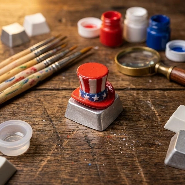 Alt view image 4 of 5 - USA Flag Artisan Keycap - Handmade Clear Resin American Flag Custom Keycap for Cherry MX Switches Mechanical Keyboard, Patriotic ESC Key Cap Gift for Gamers and PC Enthusiasts (KEYCAP HAT SAM UNCLE)