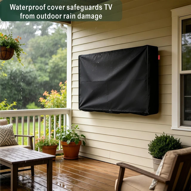 Alt view image 4 of 5 - VIYOYOUNG 55-60 in Outdoor TV Cover, Heavy Duty 600D Waterproof Weatherproof TV Cover with Waterproof Zipper, Outdoor Dustproof Sunproof Rainproof Television Protector for Garden Patio Balcony
