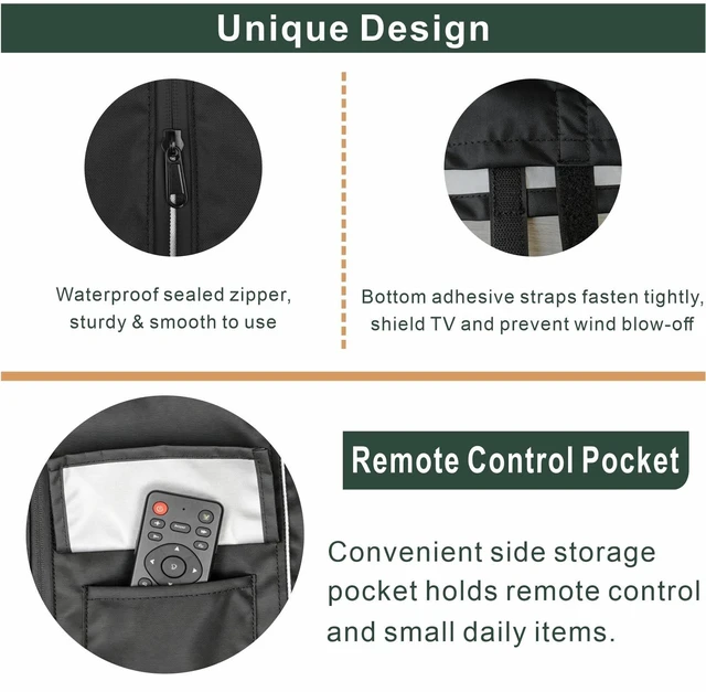 Alt view image 3 of 5 - VIYOYOUNG 55-60 in Outdoor TV Cover, Heavy Duty 600D Waterproof Weatherproof TV Cover with Waterproof Zipper, Outdoor Dustproof Sunproof Rainproof Television Protector for Garden Patio Balcony