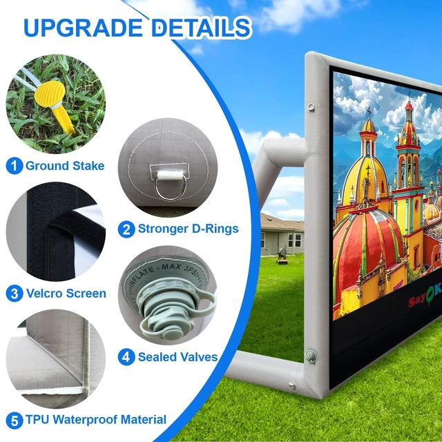 Alt view image 5 of 5 - SAYOK 8.3FT(100IN) Inflatable Projector Screen