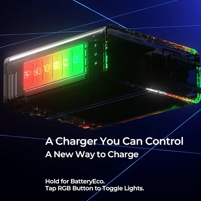Alt view image 2 of 5 - PHYSCE 100W 4-Port GaN Charger, Sustained 95100W Output for Local AI, 4-Port Charging Station, 360 RGB Status Light, One-Tap Control, Foldable Plug, for MacBook Pro 14, iPhone 18 Pro Max PD 3.2 AVS