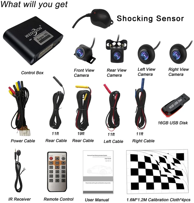 Alt view image 2 of 5 - Weivision Super Hd 1080P Car 360 Degree Bird View Surround System DVR Record Backup Camera Parking Monitoring with HD Sensor