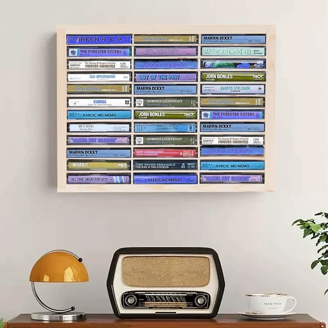 Alt view image 4 of 5 - 36-Slot Wooden Cassette Tape Organizer, Cassette Tape Storage Wall Mount or Freestanding