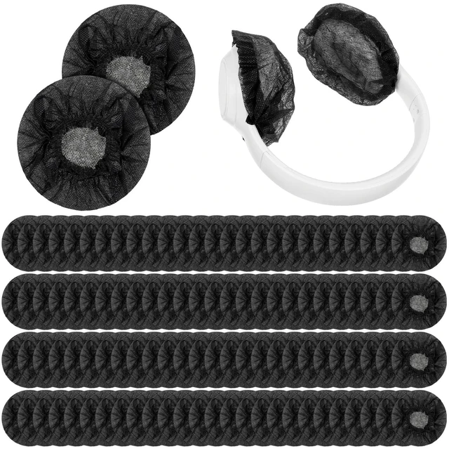 Main image of 600 Pieces Disposable Black Non-Woven Headphone Covers, Large Size 4.3 Inch Earpad Protectors for On-Ear Headphones, Gym Studio Office Salon Shared Audio Equipment Hygiene