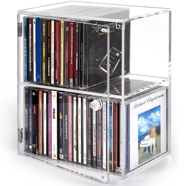 Main image of CELSOL 2-Tier Clear Acrylic CD Storage Box with Magnetic Door, Dust-Proof Sealed CD Organizer & CD Display Case for Jewel Cases, Holds 40 CDs, Stackable CD Rack for Serious Collectors