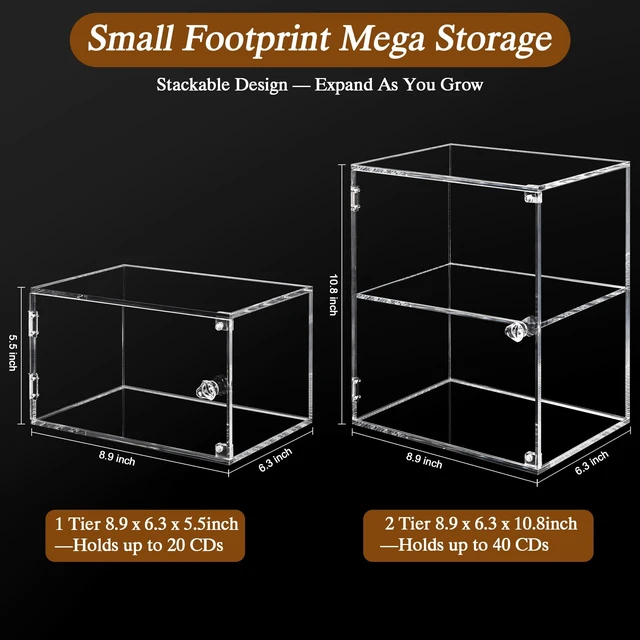 Alt view image 2 of 5 - CELSOL 2-Tier Clear Acrylic CD Storage Box with Magnetic Door, Dust-Proof Sealed CD Organizer & CD Display Case for Jewel Cases, Holds 40 CDs, Stackable CD Rack for Serious Collectors