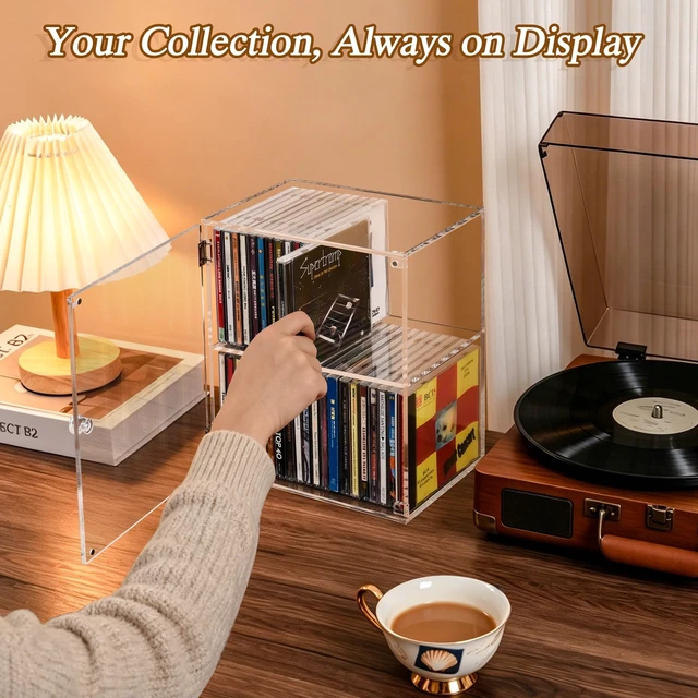 Alt view image 3 of 5 - CELSOL 2-Tier Clear Acrylic CD Storage Box with Magnetic Door, Dust-Proof Sealed CD Organizer & CD Display Case for Jewel Cases, Holds 40 CDs, Stackable CD Rack for Serious Collectors