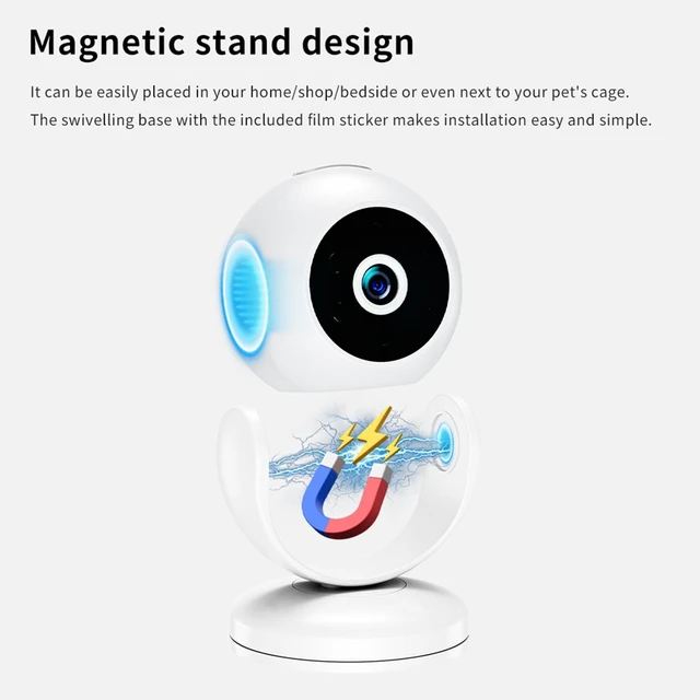 Alt view image 4 of 5 - MERAIJIN Mini Camera Wireless Indoor Magnetic, 170 Wide Angle Motion Detection IR Night Vision Quad Screen Surveillance Magnetic Bracket Suitable for Pet/Baby/Nanny Monitor